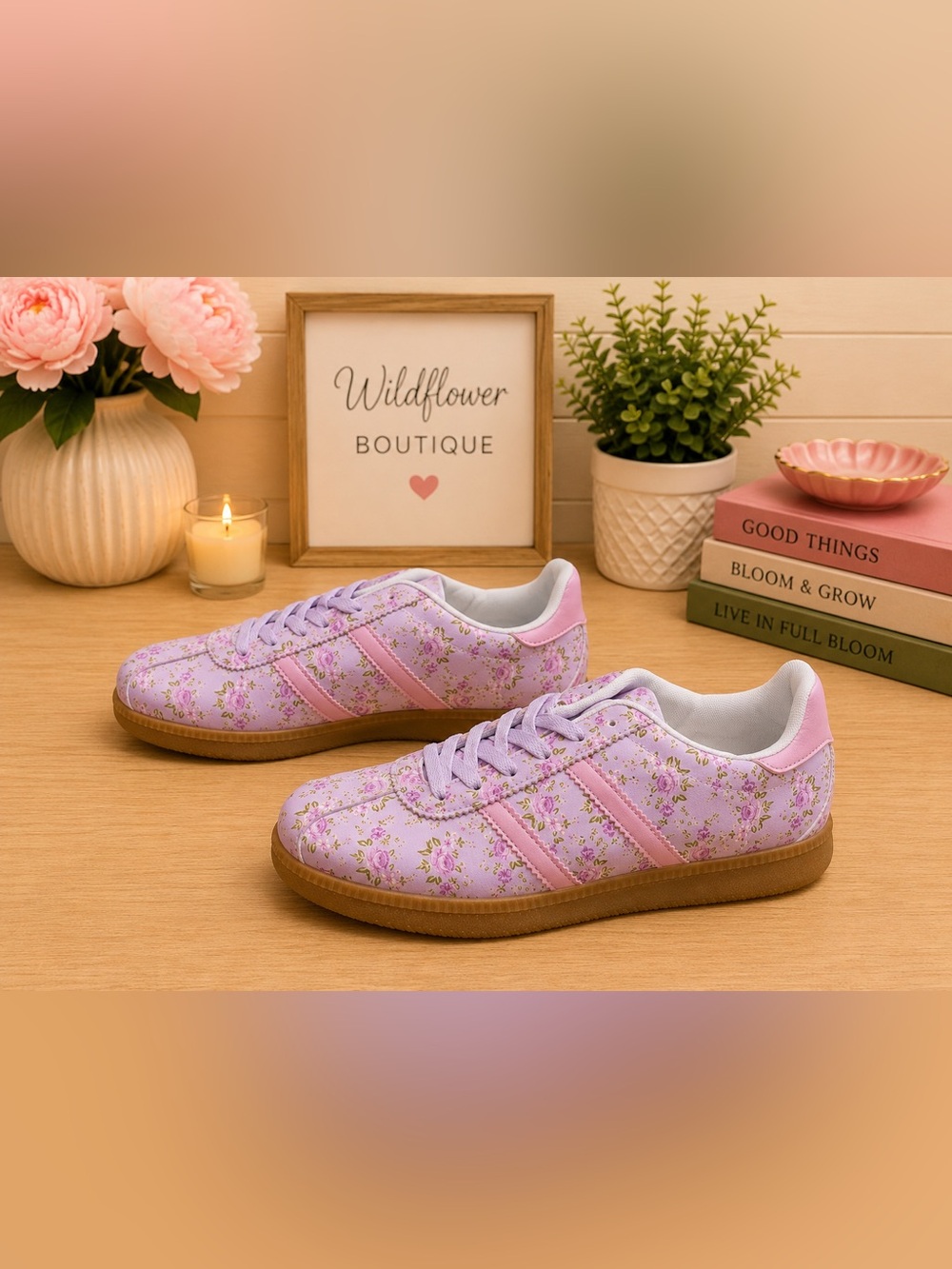 Lemonade Lavender Floral Sneakers Cottagecore Shoes Size 10